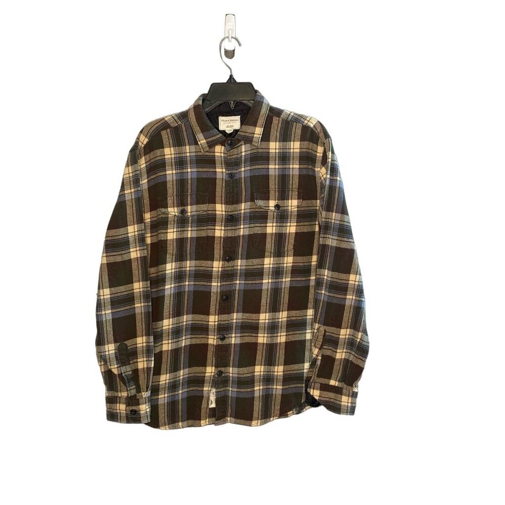 Field & Stream Button Down Men's Size Large Long Sleeve Plaid Brown Cream